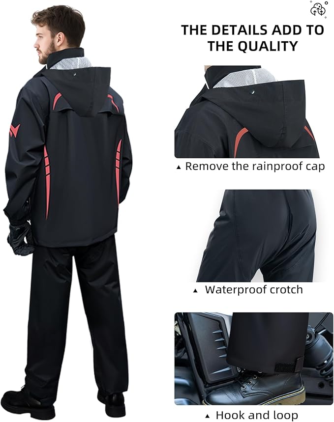 Men's Waterproof Rain Suit Rain Gear Jacket and Pant Outdoor Packable Lightweight Breathable Hooded Raincoat