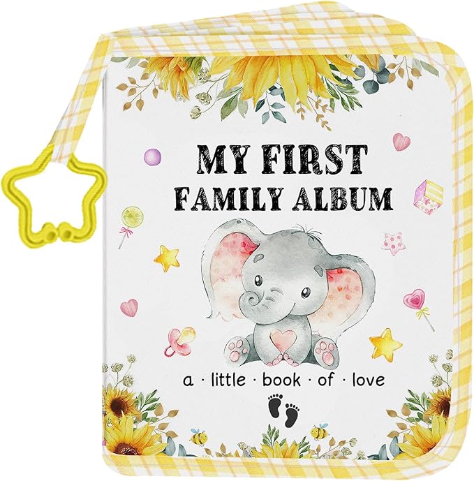 Baby Photo Album, My First Family Soft Photo Album For Baby, Elephant Babies Cloth Photo Book Memory Keepsake Shower, First Year Babies Gift Pictures Holds for Newborn Toddler Kids 5.5x7inches