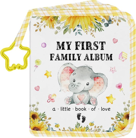 Baby Photo Album, My First Family Soft Photo Album For Baby, Elephant Babies Cloth Photo Book Memory Keepsake Shower, First Year Babies Gift Pictures Holds for Newborn Toddler Kids 5.5x7inches