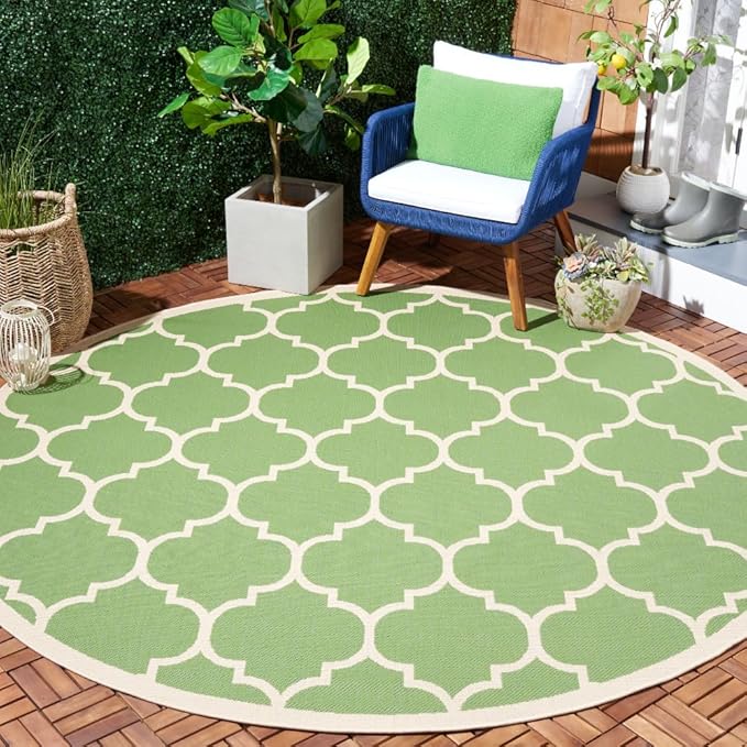 SAFAVIEH Courtyard Collection 7'10' x 7'10' Round Green/Beige CY6914 Trellis Indoor/ Outdoor Patio Backyard Mudroom Area Rug