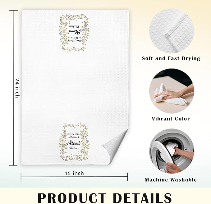 JINYO Mom Gifts Kitchen Towels, Best Mom Gifts Dish Towels Tea Towels for Kitchen, Mom Gifts from Daughters Sons, Mom Gifts Ideas, Mom Gifts for Women Hand Towels, 16x24 Inch