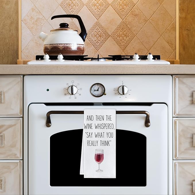 Classic Waffle Kitchen Towels, 16 x 24, Funny Wine Design, 1 Count