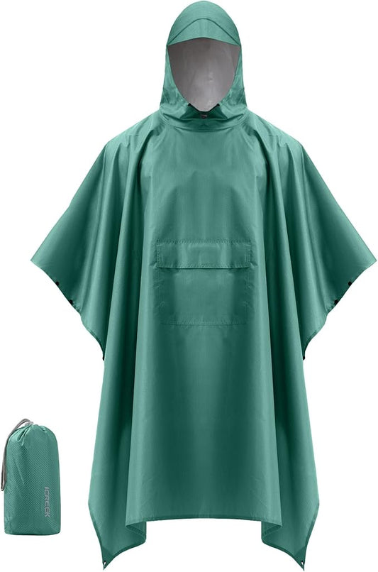 iCreek Hooded Rain Poncho Packable Unisex Raincoat Jacket with Pocket Waterproof Lightweight for Hiking, Camping, Outdoor