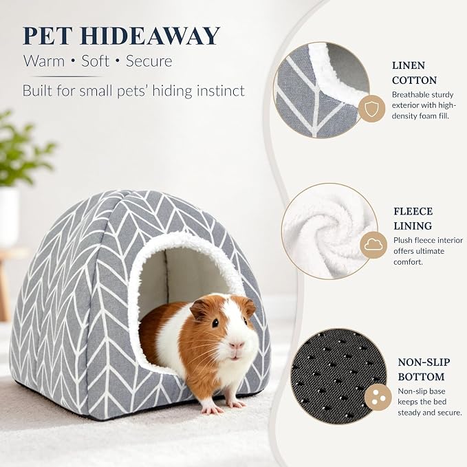 2 Pack Guinea Pig Hideout Bed, Dwarf Rabbit House Cave | Cozy Hide-Out Cage Accessories for Little Bunny, Hedgehog, Ferret, Chinchilla & Other Small Animals, Grey
