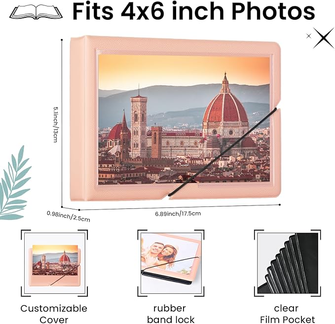 Lifting Small Photo Album 4x6 Holds 40 Photos with Customizable Cover，Mini Leather Picture Album Book for Wedding，Family，Baby Memories (Pink)