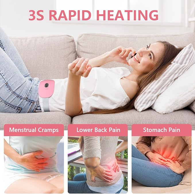 LISACOOL Portable Ccordless Heating Pad for Period Cramps Electric Waist Belt Device Portable Heatings Pad with 3 Heat Levels and 3 Massage Modes Birthday Gifts for Women and Girls (Pink)