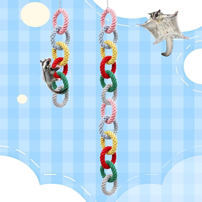 Sugar Glider Toys, Hanging Cotton Rope Ring Climbing Toy for Little Pet, Rat toys, Sugar Glider Cage Accessories, Exercise Toys for Sugar Glider, Rat, Squirrel, Bird, Other Little Climber （Short）