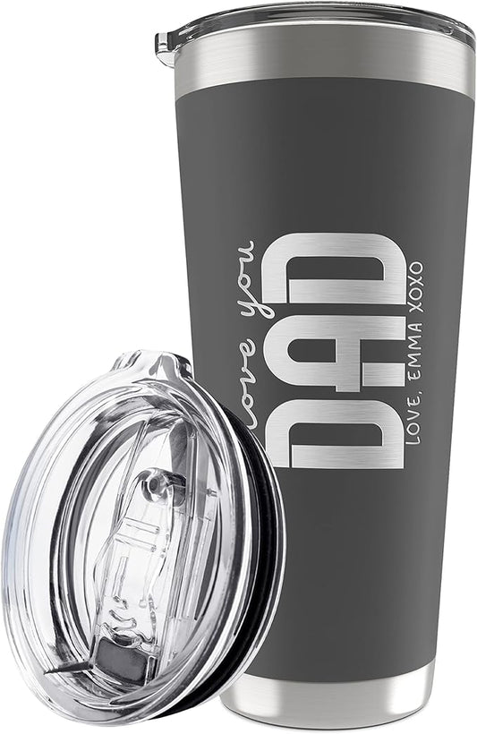 Personalized Tumbler with Engraved Name - 12 Designs, 30 Oz Coffee Tumbler with Slider Lid, Gray, Double Wall Insulated - Custom Gifts for Him & Her