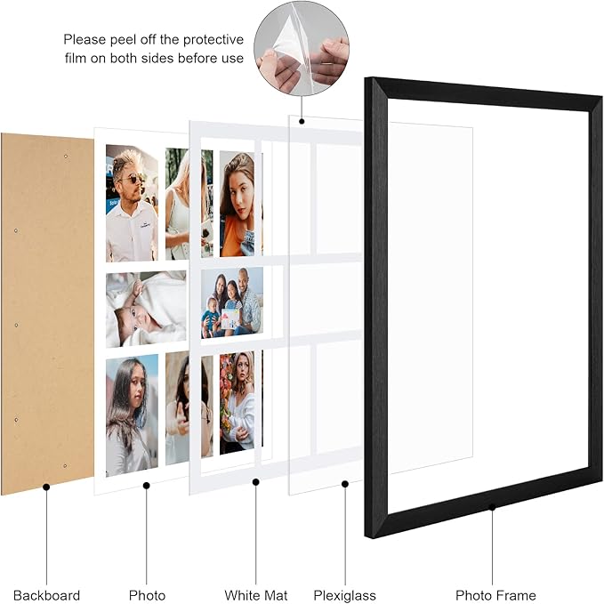 13x17 Collage frame with 8 Openings 4X6 Pictures, Multiple Picture Frame with Mat, Wall or Tabletop Decor, Black Wood Grain,2 Pack