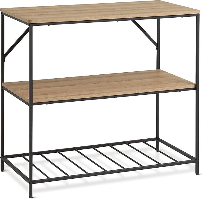 Amazon Basics Kitchen Island with 3 Storage Shelves, Black and Oak Effect