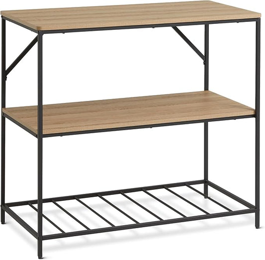 Amazon Basics Kitchen Island with 3 Storage Shelves, Black and Oak Effect