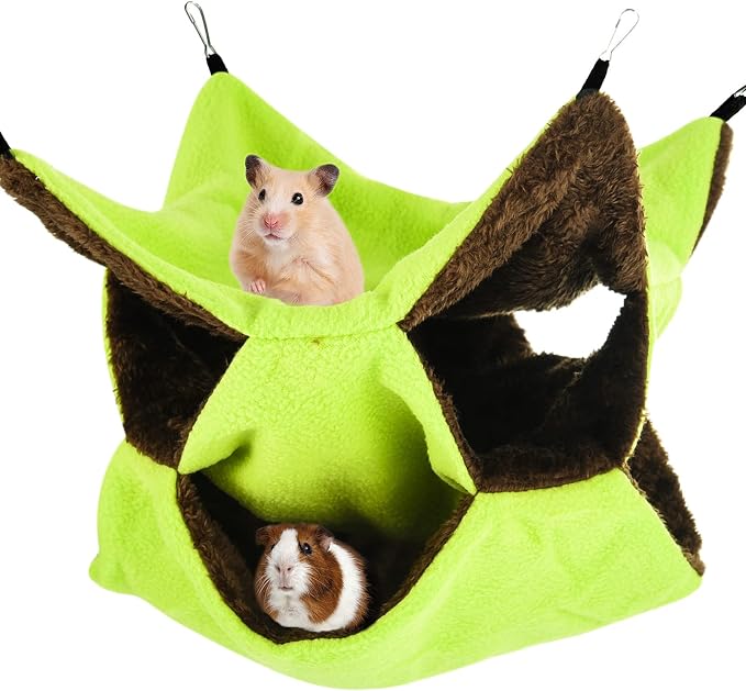 3 Tier Ferret Rat Hammock, Guinea Pig Cage Accessories, Green | Rat Hammock for Cage, Pet Cage Hanging Hammock, Small Animals, Guinea Pig, Ferret, Kitten, Squirrel, Chinchilla, Rat, Parrot