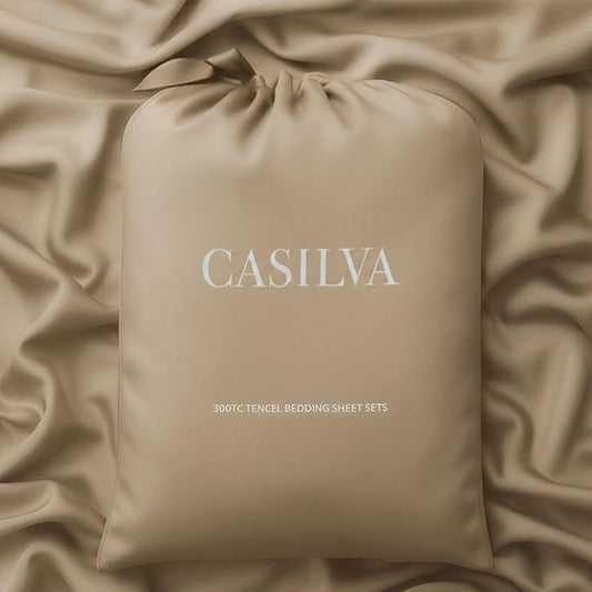 CASILVA Eucalyptus Sheets - Infused with Silver for Anti-Odor, Softer Than Silk Fibers, More Cooling Than Cotton - Perfect for Hot Sleepers & Sensitive Skin - 100% Tencel Lyocell - Queen Sheet Set