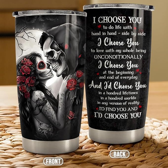 Skull Couple Tumbler 20oz Stainless Steel Insulated Coffee Travel Cup Tumblers Gifts for Wife Husband Boyfriend Girlfriend on Birthday Christmas Valentines Anniversary