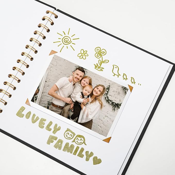 7x7 Inch Scrapbook DIY Photo Album Linen Cover Hardcover White Pages 20 Sheets Small Scrap Memory Book Black