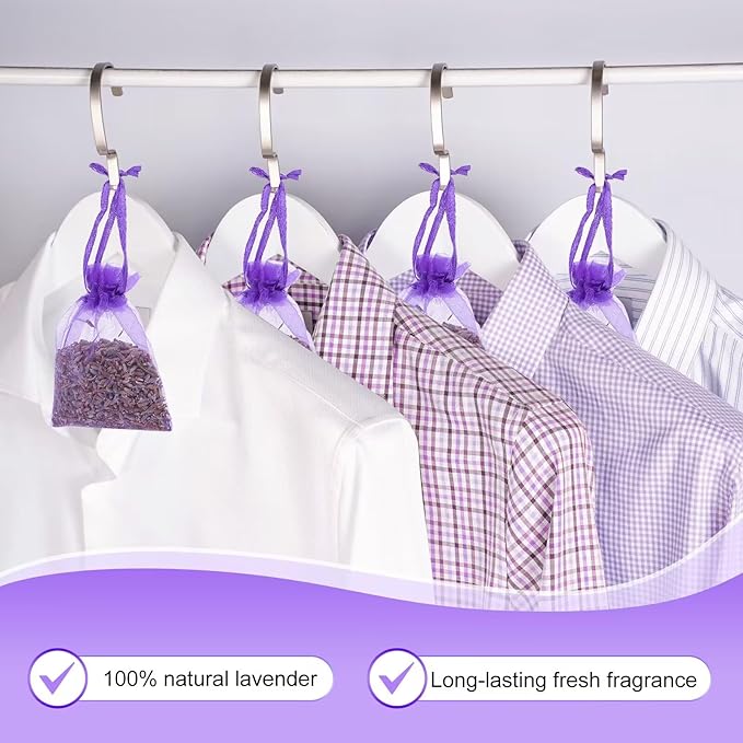 36 Pack Dried Lavender Sachets Bag, 100% Natural Dried French Lavender Buds Long-Lasting Fragrance for Closets, Drawers, Homes