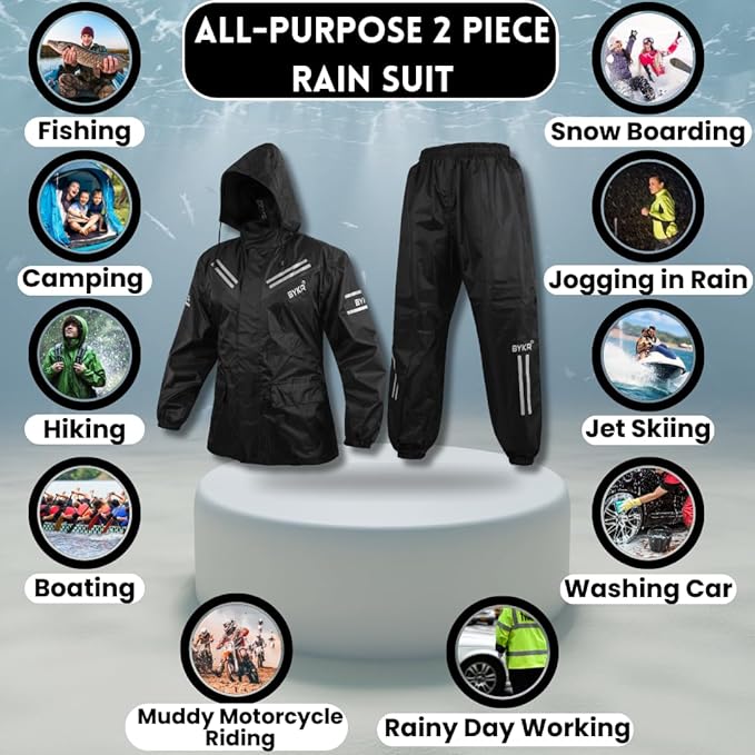 BYKR Waterproof Outdoors Motorcycle Rain Suits for Men & Women Cycling 2-Piece Breathable & Windproof Wet Weather Protection