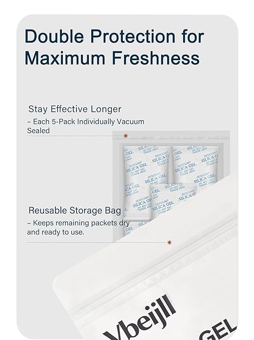 5 Gram (100 Pack) Color-Indicating Silica Gel Packets, Each 5 Pack Individually Sealed, Food Grade Desiccant - Rechargeable Moisture Absorbers for Food Storage, Electronics, 3D Filament & Safes