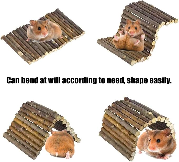 PINVNBY 2PCS Bendy Hamster Suspension Bridges(21.8in and 8.7in) Flexible Hamster Climbing Ladder Natural Wooden Bridge Hamster Cage Accessories for Guinea Pig Dwarf Sugar Glider Rat Mouse Chinchillas