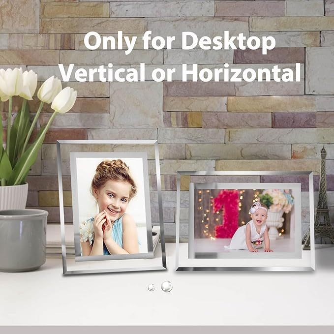4x6 Picture Frames Silver - Set of 4, HD Real Glass 4 by 6 Photo Frame Mirrored Edge Great Gift, for Tabletop Display, Wedding Birthday Christmas Day Gifts (4 x 6, Silver)