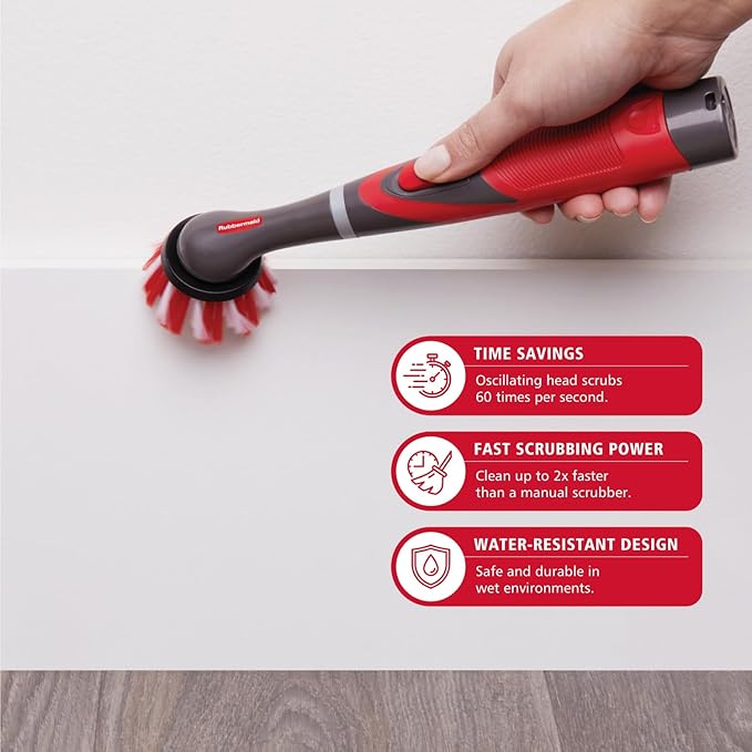 Rubbermaid Reveal Power Scrubber 18-Piece Kit, Cordless Electric Battery Powered Scrub Brush, Water Resistant, for Home/Kitchen/Bathroom/Grout/Tile/Shower/Tub