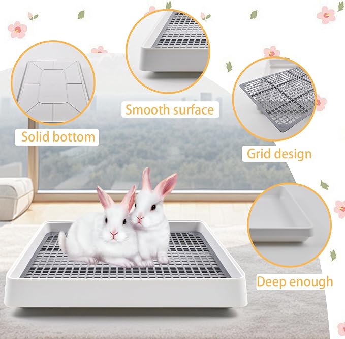 Large Rabbit Litter Box for Cage,Bunny Litter Box Grate Restroom with 50 Pcs Disposable Rabbit Cage Liner Guinea Pig Litter Pan with Grate Rabbits Litter Tray Pet Toilet for Rat Ferret Hamster