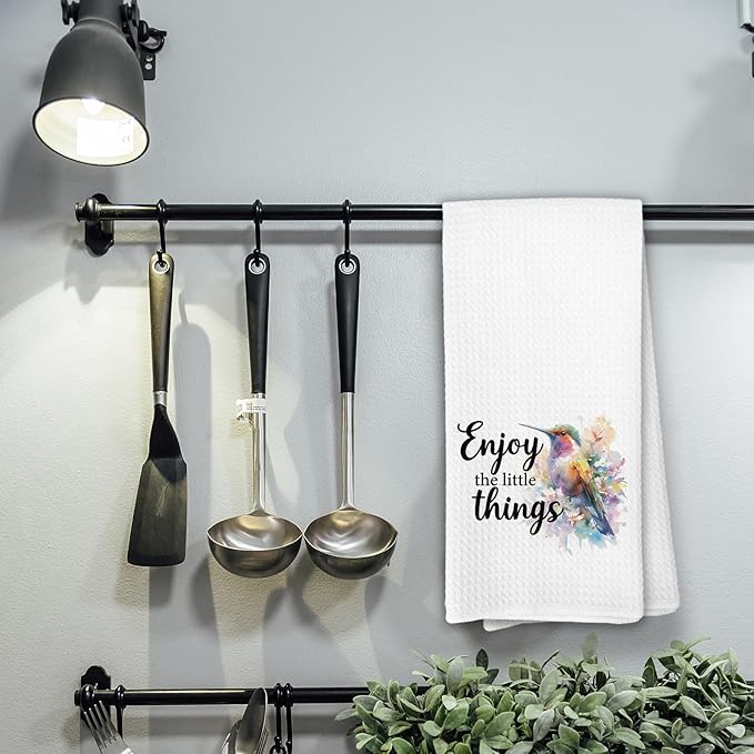 Inspirational Hummingbird Kitchen Towels, Motivational Gifts Dish Towels for Kitchen, Enjoy The Little Things Positive Quote Decorative Hand Towels for Bathroom, Hummingbird Gifts for Women
