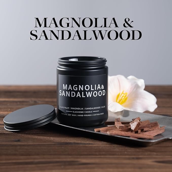 Candles for Men, Magnolia&Sandalwood Candle for Home Scented, 50+ Hour Lasting Candles, Soy Candle s Not Toxic, Perfect Gifts for Men-Birthday, Anniversary and Thanksgiving, etc., 7 Oz