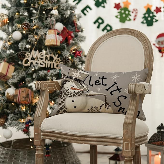 AVOIN colorlife Christmas Winter Polka Dot Snowman I Smell Snow Throw Pillow Cover, 12 x 20 Inch Winter Holiday Cushion Case Decoration for Sofa Couch