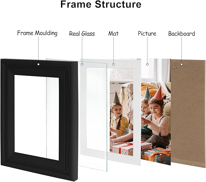 5X7 Double Wooden Hinged Picture Frame Vertical and Horizontal in Black, Display 4x6 with Mat or 5x7 without Mat, Folding Photo Frame with Real Glass Front for Tabletop X2-HEI-SH57
