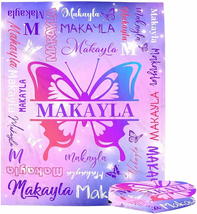 D-Story Ships Next Day, Personalized Baby Blanket Custom Blanket with Name Customized Butterfly Blankets for Kids,Christmas Blankets Gifts for Teen Girls Boys