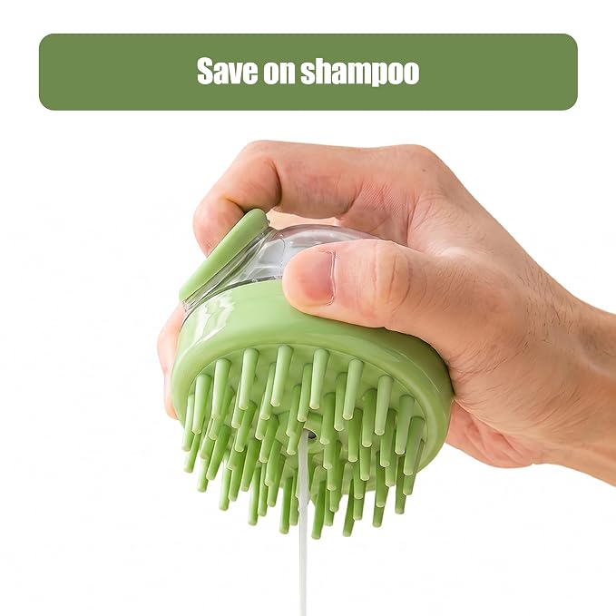 5PC pet grooming bath brush set - silicone massage brush with shampoo dispenser - suitable for dogs and cats for bathing, removing loose hair, and oral cleaning (Verdant)