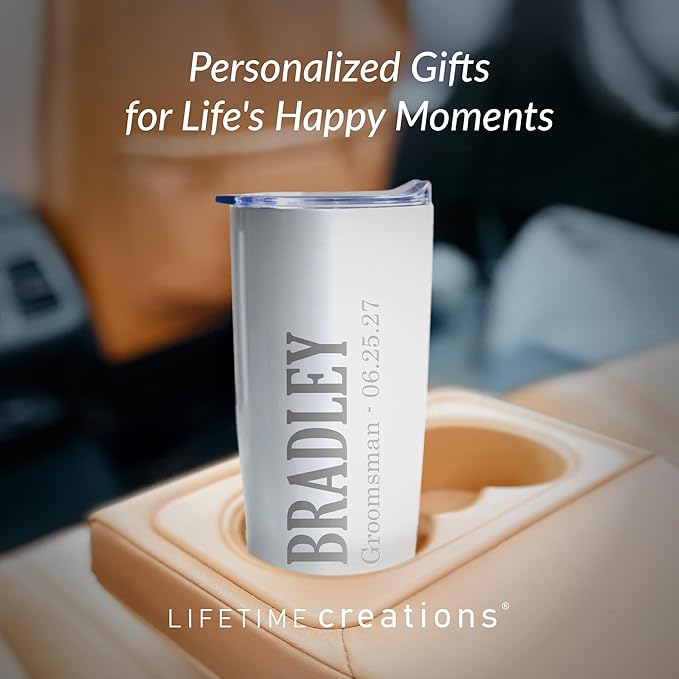 Lifetime Creations Engraved Personalized Groomsman Tumbler (White) 20 oz - Stainless Steel Coffee Travel Mug Gift