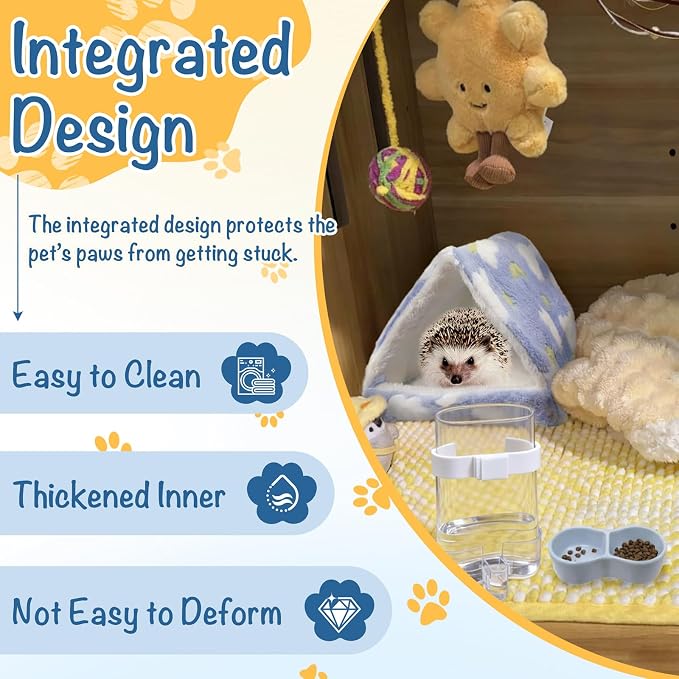 Hedgehog Bed Cave Nest Hideout Hedgehog Accessories Ball Toy Pet Water Dispenser and Pet Bowl, Washable Warm Small Animals House Cage Accessories for Hedgehogs Guinea Pigs Hamsters