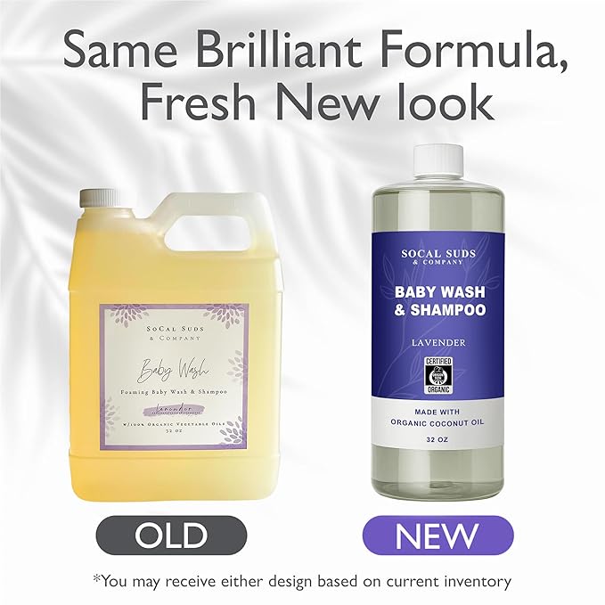 SoCal Suds & Company - 2-in-1 Organic Foaming Baby Shampoo & Body Wash Castile Soap Refill - Gentle Body Soap and Shampoo for Sensitive Skin - Nourishing Ingredients - Newborn Baby - Lavender, 32oz