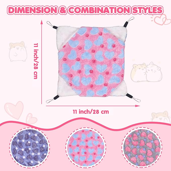 YedsIntu 3 Pcs Guinea Pig Hammock, Rat Ferret Hamster Hanging Hammock Guinea Pig Accessories for Small Animals Chinchilla Parrot Sugar Glider Ferret Squirrel (11"×11")