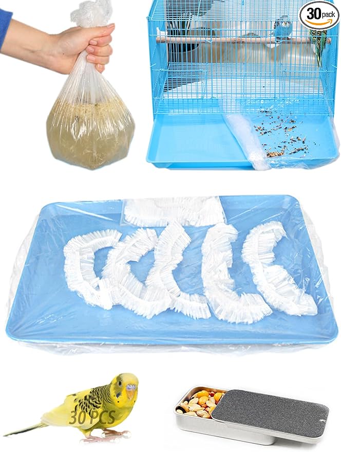 Large Disposable Bird Cage Tray Liners，34'' X 22'' Plastic Parakeet Cage Liner Bag - 30 Pcs Birds Cage Bottom Liner Universal Film Bird Cage Accessories for Finches Canaries Cockatiels Birdcage