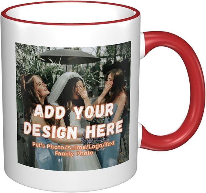 Custom Mugs and Coffee Cups Partial or Full Size Printed Creative Designs Customizable with Your Photos Images Text (Partial, Red)