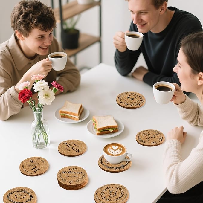 5-500Pcs Custom Cork Coasters Personalized Coasters with Photo Text for Drinks Non-Slip Design Your Own Wedding