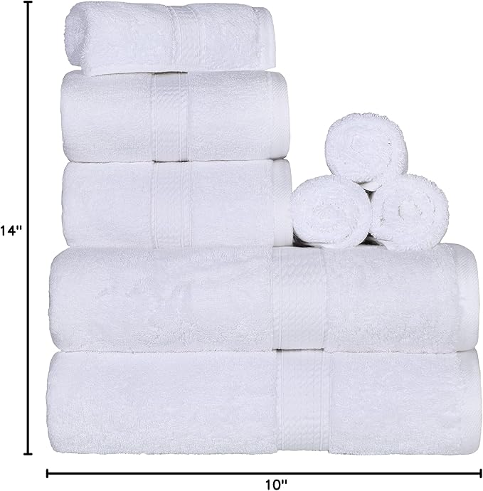 BLUENILEMILLS Madison Egyptian Cotton Towels, Towel Set for Bathroom, Shower, Hotel, Plush, 900 GSM, Highly Absorbent and Ultra-Soft Towels, Bath Essentials, 8 Piece Assorted Towel Set, White