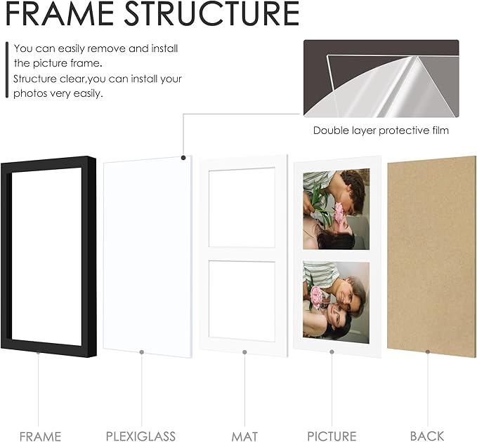 8.5x11 Double 5x7 Picture Frame Double Picture Frame Displays Two 5x7 inch Photos Available Horizontal Wall Mounting Display and Vertical Black