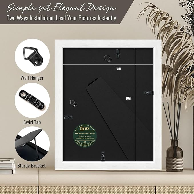 VCK 8x10 Picture Frames white Set of 6, Wide Border Wood Poster Frame, Multi-Directional Display Family Photos, Office Prints, Studio/Gallery Artwork, Woodgrain Series, Tabletop & Wall Hanging