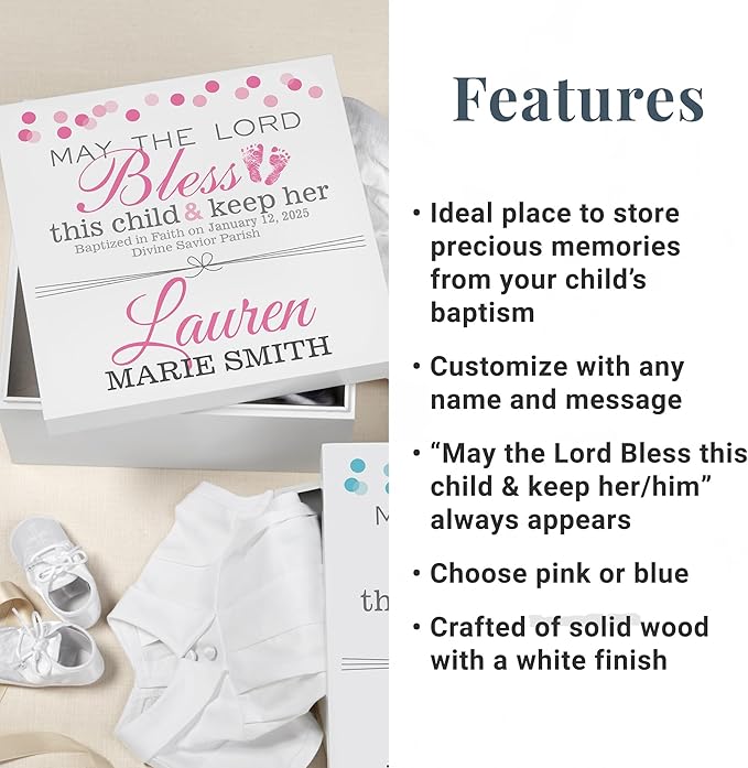 Let's Make Memories Personalized Keepsake Box for Baptism - Memories Box - Memento Storage - For Boys (Blue) - 6" Hx12 Sq