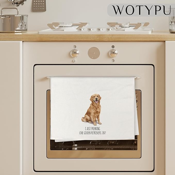Golden Retriever Gifts Kitchen Towels, Dog Lover Gifts Dish Tea Towels, I Just Freaking Love Golden Retriever Decorative Hand Towel for Bathroom, 16x24 Inch