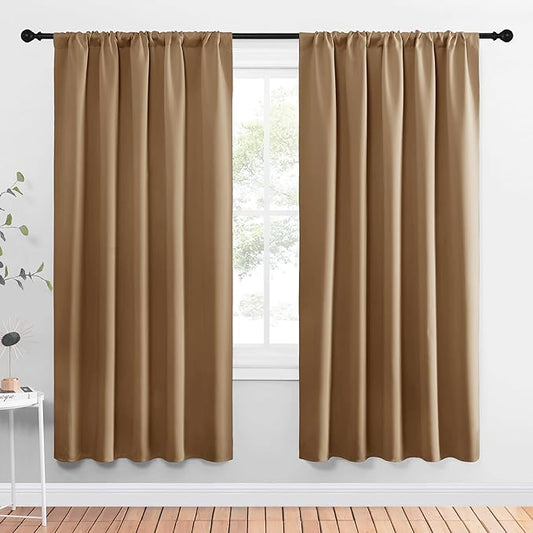 NICETOWN Window Curtains Blackout Drapes, Gold Brown, 1 Pair, 52 by 72-Inch, Thermal Insulated Solid Rod Pocket Blackout Curtains/Draperies for Living Room
