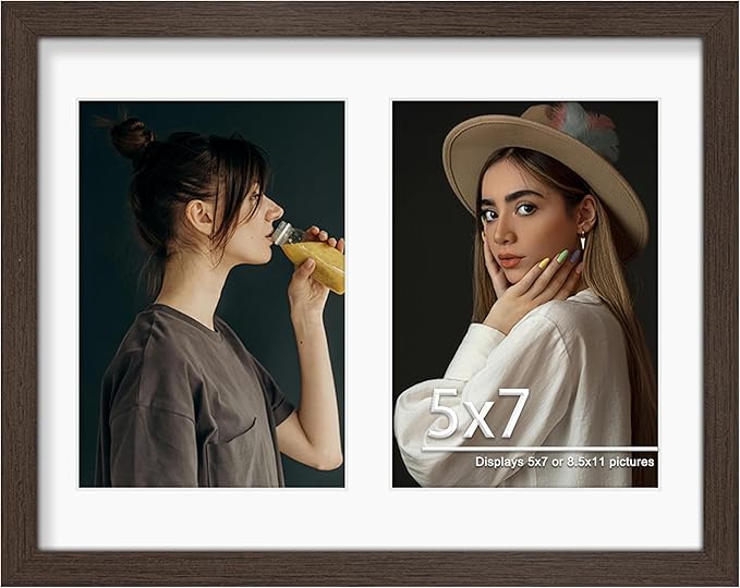 8.5x11 Double 5x7 Picture Frame Double Picture Frame Displays Two 5x7 inch Photos Available Horizontal Wall Mounting Display and Vertical Walnut