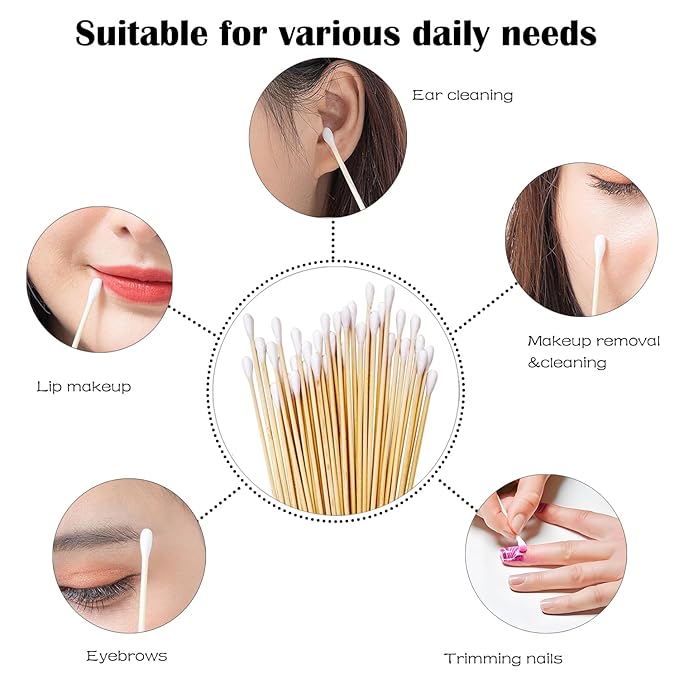 500 PCS 6" Long Cotton Swabs with Bamboo Handle for Makeup, Gun Cleaning or Pets Care