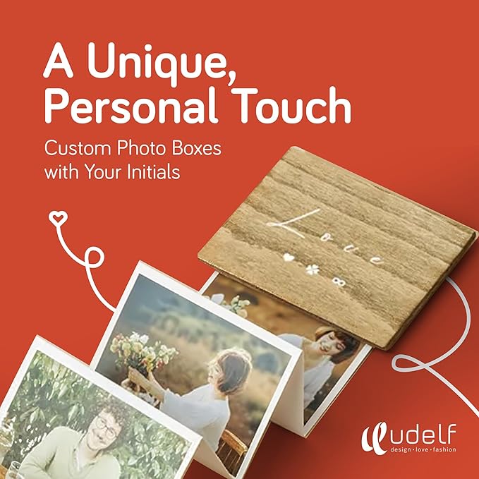 udelf Personalized Wooden Photo Box Gift with Accordion Picture Pull Out-Custom Gifts for Lover Husband Wife I Wedding Keepsake Box, Anniversary Box | Picture Box Gift I Holds 14 Photo Prints, 3""x2""