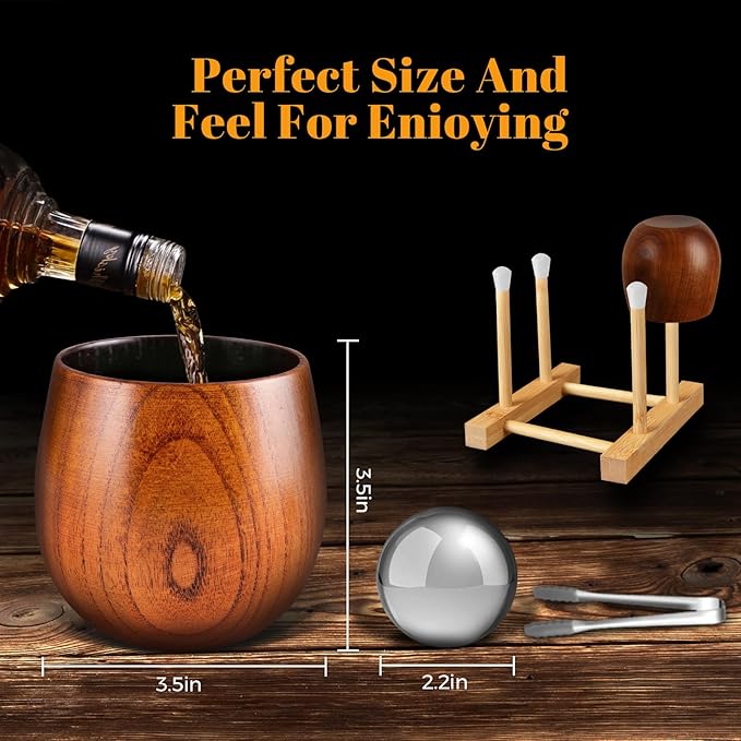 GENUINED Enlarged Charred Wooden Whiskey Glasses Set of 2, Bourbon Gifts for Men, Anniversary, Birthday, Christmas Gifts, Old Fashioned Smoked Bourbon Drinking Glass