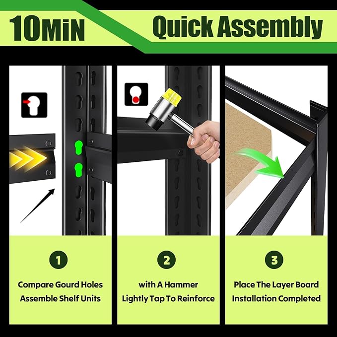 2000LBS Garage Shelving, Heavy Duty Garage Shelves, Adjustable Metal Shelving Unit, Easy Assembly Garage Storage Shelves, Storage Rack Shelf for Garage, Basement,72" H x 35.4" W x 15.7" D